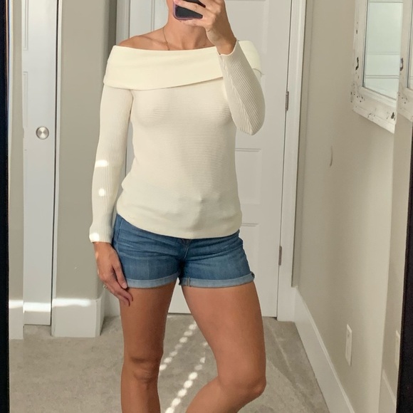 Armani Jeans Cream Ribbed Off The Shoulder Sweater - Picture 6 of 7
